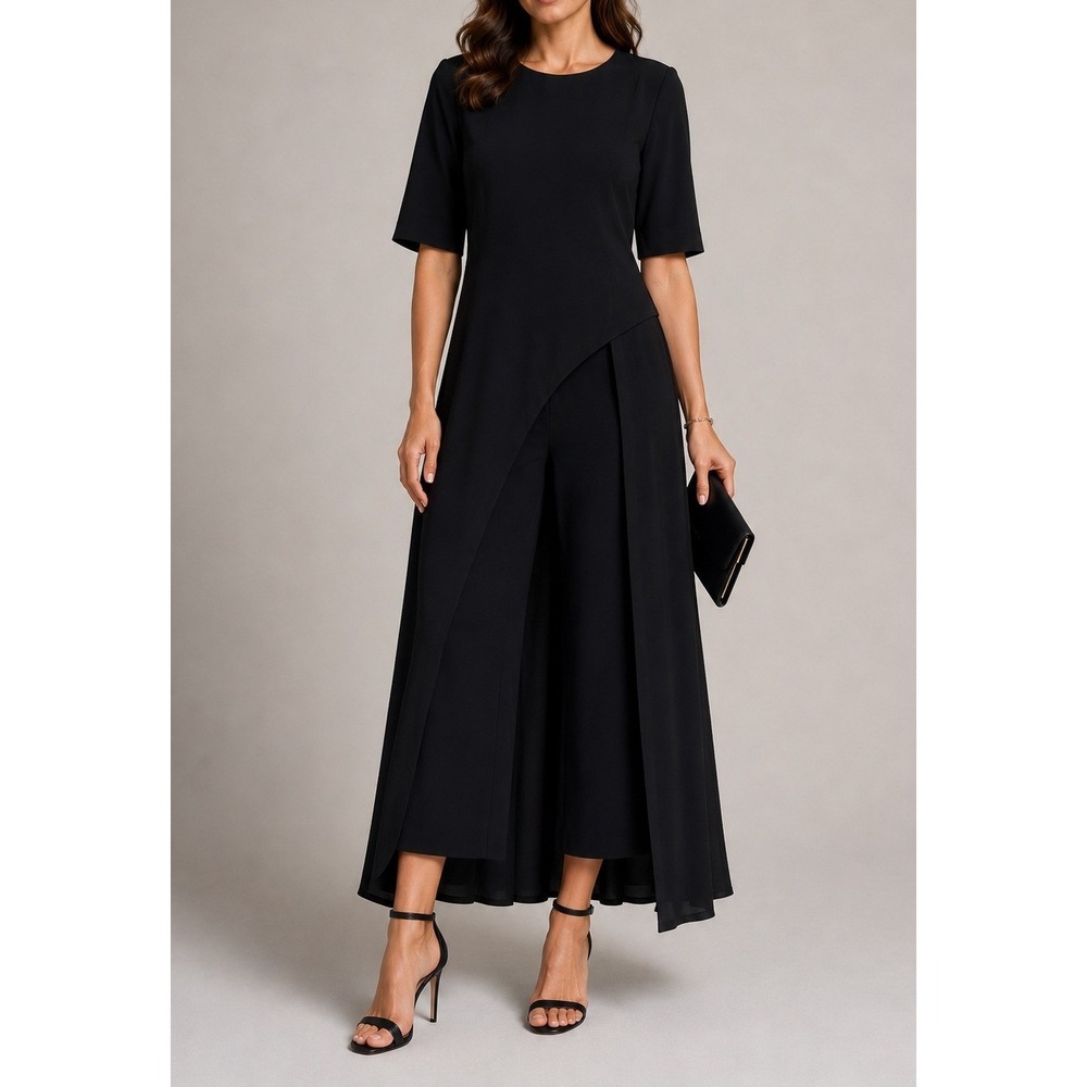 Kay Unger New York Black Walk-Thru Jumpsuit Skirt Overlay Formal 12 5545011